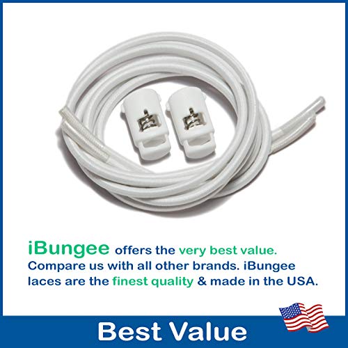 IBUNGEE LACES (Elastic No Tie Shoelaces (Made in the USA) - color: White, size: 22-inch