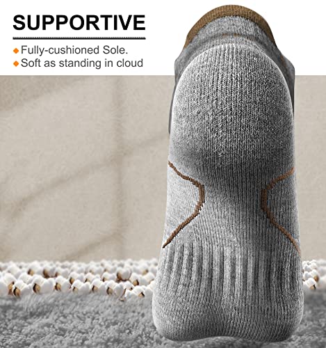 BULLIANT Men Running Ankle Socks 6Pack-Cushioned Support-Low Cut No Show - color: 6pairs-gray Heather /Tiger Eye3001, size: 6-9