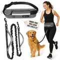 Hands Free Dog Leash with Waist Pouch, Reflective Bungee, Dogs Up to 100 lb - color: Gray