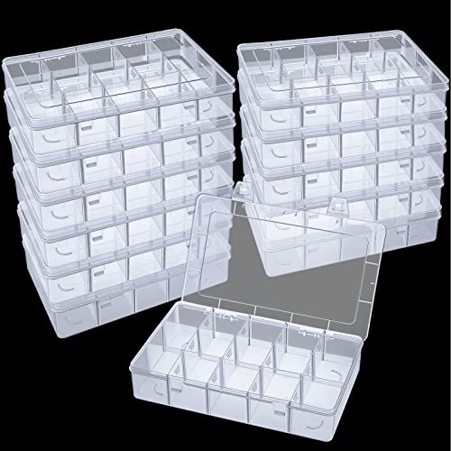 Fuutreo 7 Pcs 15 Grids Clear Plastic Bead Organizer with Dividers