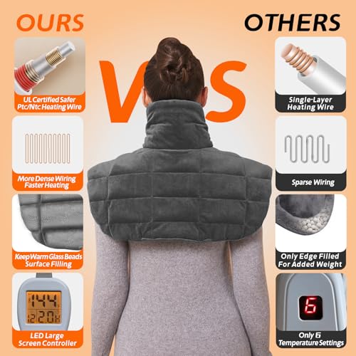 Ruqiji 19" x 24" Weighted Neck&Shoulder Heating Pad, 2.5lbs with 12 Temperature Settings&Countdown Timer,Pain Relief for Neck/Shoulders/Menstrual Pain(Dark Gray) - color: 02-dark Gray