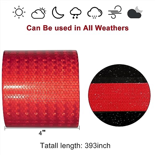 Reflective Tape, Waterproof Self Adhesive Dot Safety Reflector - color: Red, size: 4 Inch x 32.8 Feet