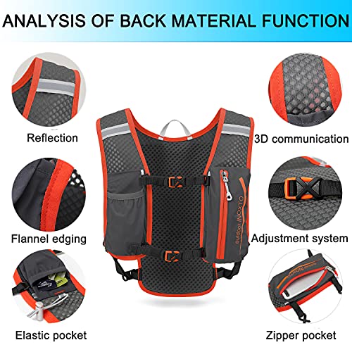 INOXTO Running Hydration Vest Backpack,Lightweight Insulated Pack with 1.5L Water Bladder Bag Daypack for Hiking Trail Running Cycling Race Marathon for Women Men - color: Gray orange