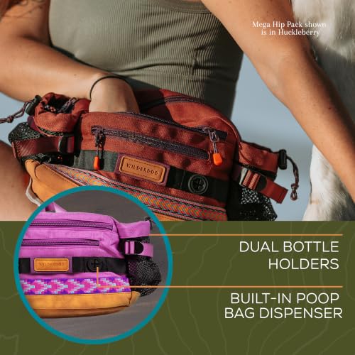 Wilderdog Mega Hip Pack with 3-Liter Capacity, Two Mesh Water Bottle Pockets, Interior Key Loops, Adjustable Straps, and Poop Bag Dispenser (Lilac) - color: Lilac