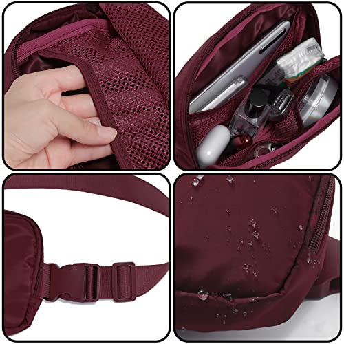 Amazerbst Belt Bag, Fanny Pack, Everywhere Belt Bag,40 Inch Adjustable Strap,for Women and Men,Waterproof - color: Red Wine