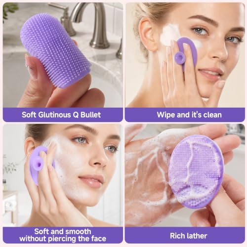 Skincare Tools Set with Face Cleansing Brush, Ice Face Roller & Gua Sha Set - color: Purple