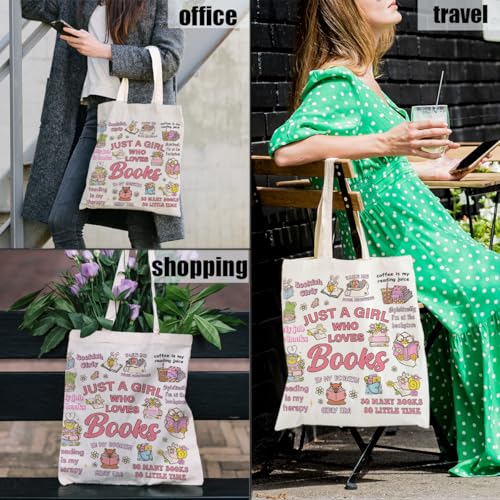 Canvas Tote Bag Gift for Women Girls Friends Shopping Beach Vacation Canvas Tote Bag - color: Bookish