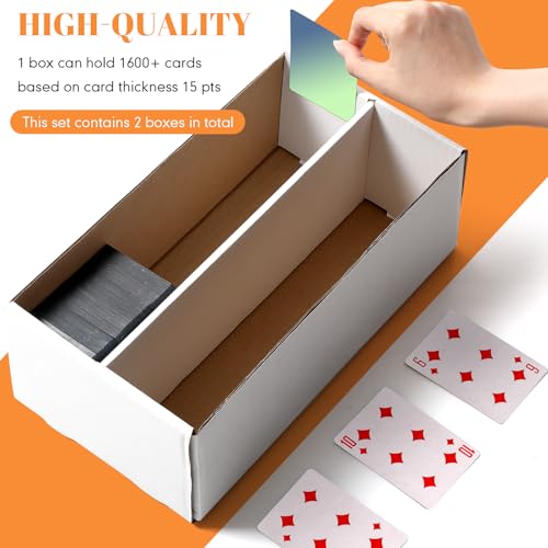 Yexiya 2 Pack 1600 Count Trading/Gaming Card Storage Box 2 Row Cardboard Storage Boxes for Gaming Cards Baseball Football Basketball Hockey Sports Collecting Supplies, White