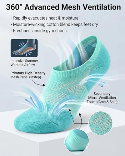 Gonii Compression No Show Athletic Womens Socks Running Cushioned 5-6 Pairs - color: 5 Pairs Mood Boosting Colors, size: 10-12