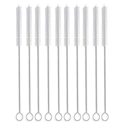 12 Inch Extra Long Straw Brush Cleaner (10 Pack), Flexible Nylon Tube Cleaning Brushes with 0.4 Inch Bristle Head, Rust-Proof Stainless Steel Wire for Reusable Tumbler Straws, Pet Fountains & Pipes