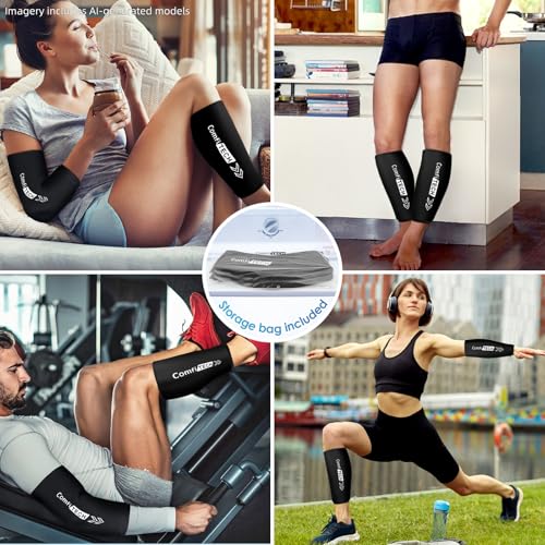ComfiTECH 2 Pack Shin Splint Ice Pack Wrap, Reusable Calf Leg Ice Sleeve, M - size: Medium