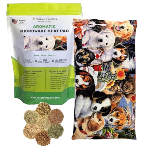 Nature Creation Microwaveable Herbal Heating Pad - Microwave Heating Pad for Neck and Shoulders, Cold & Hot Pack, Heat Pack Warming Pad, Microwavable Heating Pads - Pack of 1 (Happy Dogies) - style: Happy Dogies