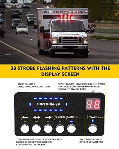 LUMENIX 42 LED Roof Top Strobe Beacon Light Bar, Patent Design, Red White - color: White Red