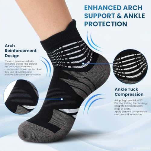 IRAMY Compression Ankle Support Crew Socks Men Women Wicking Plantar Fasciitis Relief Running Hiking Socks 3 Pairs - color: Black-6 Packs-0, size: Large