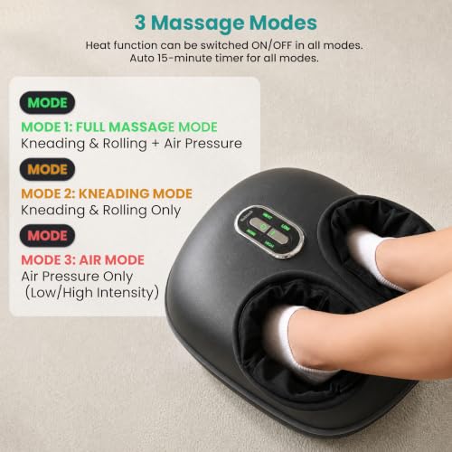 Nekteck Shiatsu Foot Massager with Heat & Air Compression Deep Kneading - color: Black, size: Large