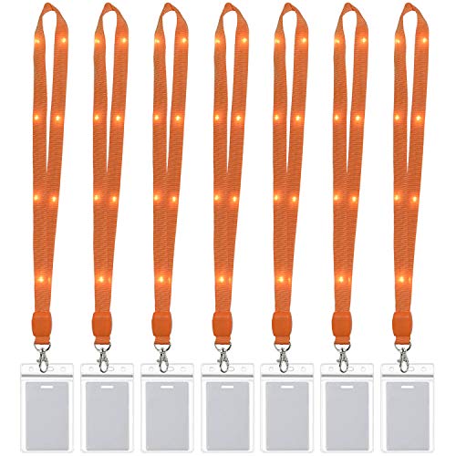 LED Light Up Flashing Cruise Lanyards Keychain Key Holder Neck Straps Necklace - color: Orange - (7 Pack With 7 Pack Plastic Badge Holder)