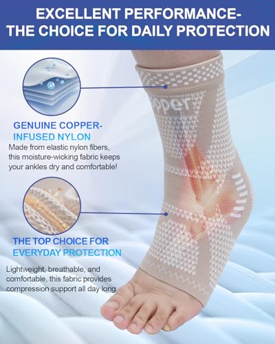 LISEPWU Copper Ankle Brace for Men & Women, Ankle Compression Sleeve 1 Pair - color: Skin-white, size: Small