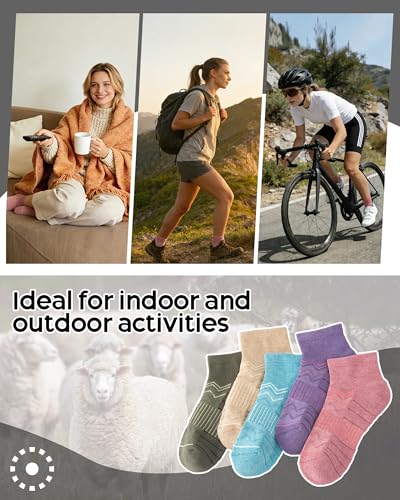iCamter 5 Pairs Merino Wool Hiking Socks for Women Men - color: Army Green Apricot Blue Purple Red, size: 10-13