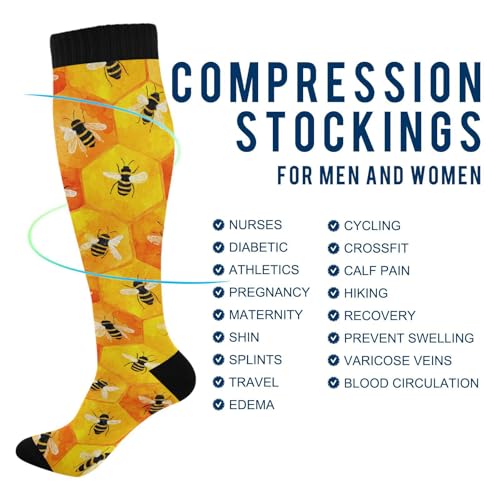 Wusikd Heartbeat Symbol Compression Socks for Women and Men Circulation Black Long Socks for Athletic Running 1 - color: Honeycombs