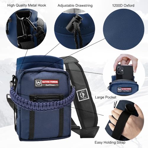 NATURE PIONEOR 64 oz Insulated Water Bottle Carrier Holder with Strap - color: Navy, size: 64 oz