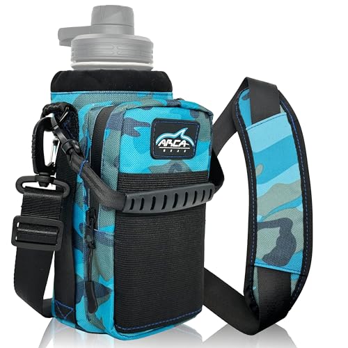 Arca Gear Hydro Carrier 32 oz Small - Insulated Water Bottle Sling w/Carry Handle, Shoulder Strap, Wallet and Two Pouches - The Perfect Flask Accessory - color: Aqua Camo