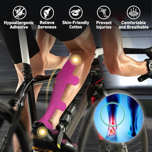 KTQUICK Precut Kinesiology Tape for Achilles Tendon,12PCS,20% Stronger,Pink - color: Pink