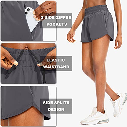 SANTINY Women's Athletic Running Shorts with Zipper Pockets - color: Dark Grey, size: Medium