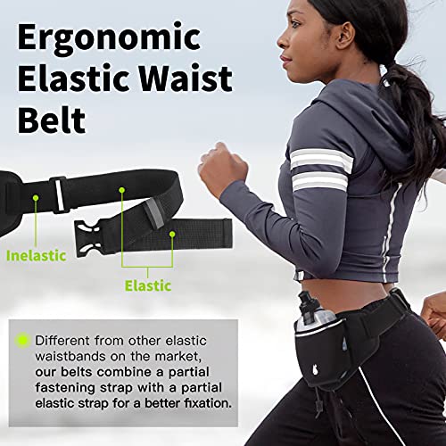 PYFK Running Belt with Water Bottles, Hydration Belt for Men and Women, Water Bottle Holder Running Pouch Water Belt, Fanny Pack Fits 7 inches Phones, Waist pack for Runner Jogging - color: green