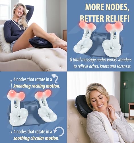 Zyllion ZMA-25 Back and Neck Massager with Heat for Pain Relief, Black - color: Zma-25: Black (8 Nodes)