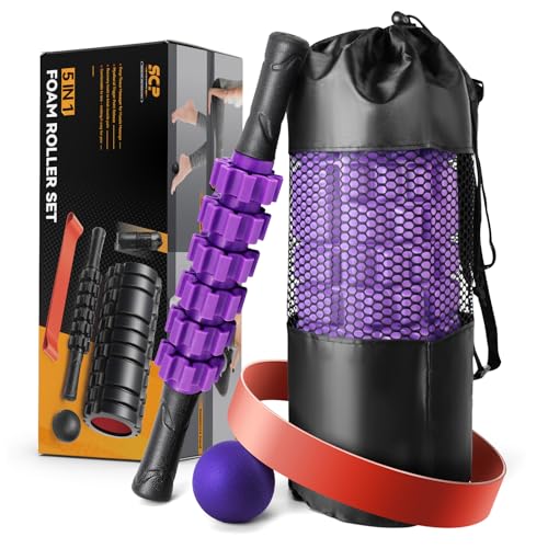 SUBCULTUREPICK 5 in 1 Foam Roller Set for Deep Tissue Muscle Massage - color: Purple
