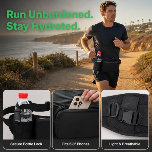 Running Belt Water Bottle Holder for Men Women, Adjustable Waist Pack