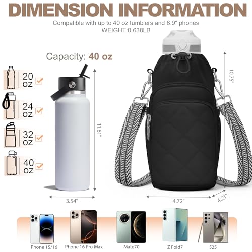 SYTRAH Water Bottle Bag Crossbody，Insulated Holder Purse - color: Black