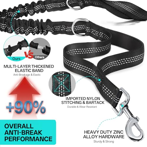 Hands Free Double Dog Leash for Two Dogs 240LB Heavy Duty Bungee