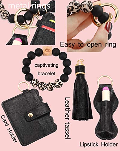 BVGA Wristlet Keychain Bracelet Wallet, Silicone Bead keyring Bangle for Women - color: C:black