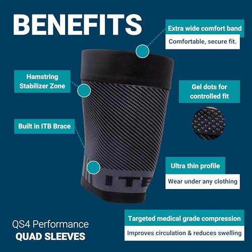 OS1st QS4 Compression Quad/Hamstring Sleeve with Iliotibial Band Brace for ITBS, hamstring pulls and weak quads and thighs - size: Large