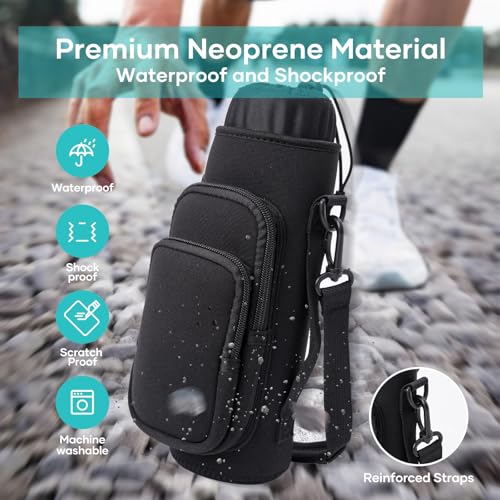 linmaya Water Bottle Carrier Bag,Water Bottle Holder with Straps Phone Pockets Fits Stanley IceFlow Owala 16/24/32/40oz Tumbler - color: Black, size: 16-40 Oz wihtout Handle