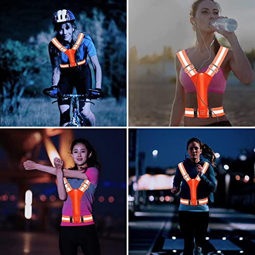 LED Reflective Vest Running Gear, Light Up Running Vest Rechargeable, Night Safety Gear for Walking Running Cycling - color: Orange