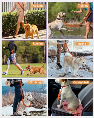 Hands Free Dog Leash, Multifunctional Crossbody Dog Leash - color: Orange, size: Large-5.9-9.5ft