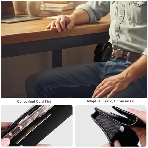 Phone Holster Compatible with iPhone 16 15 14 13 12 and Pro, Galaxy S25 S24 S23 S22 S21 S20, Leather Phone Pouch with Metal Belt Clip, M-Black - color: Black, size: Medium