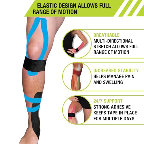 Pro-Tec Athletics Kinesiology Tape, Pre-Cut Strips for Muscle Tightness, Soft Tissue Support, Circulation, Reduced Fatigue - color: Pink