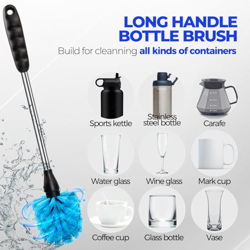 Holikme 6 Pack Bottle Brush 14" Stainless Steel Straw Cleaner Brush,Blue - color: Aqua, size: 6Pack