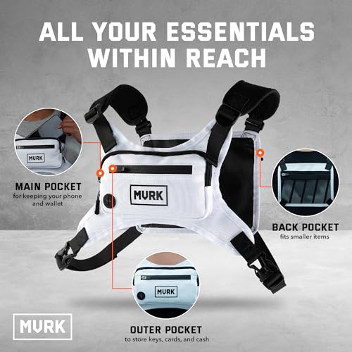 MVRK Water Resistant Running Vest Chest Pack, Phone Holder for Running, Lightweight Training Pack with Reflective Detail - color: White