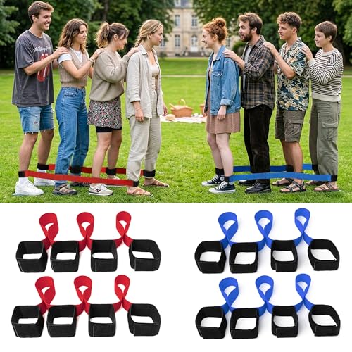 3 Legged Race Bands, Field Day Games for Adults, 4 Players 2pk - color: 2pk(red+blue)-4persons