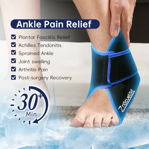 Ankle Ice Pack Wrap for Swelling Foot Heel Pain Relief Reusable Gel-1Pack - color: Black With Blue Trim