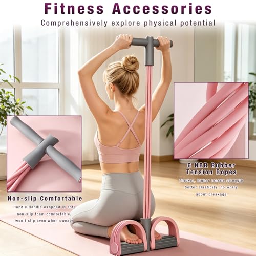 Pedal Resistance Bands with Handles,6-Tube Elastic Foot Yoga Pedal Resistance Bands,Natural Rubber Foot Pedal Resistance Bands,Multifunction Fitness Bands for Abdomen,Waist,Arm,Leg Stretching Training - color: Pink
