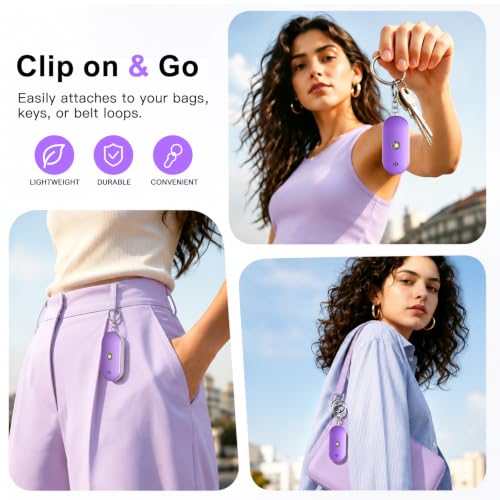 Personal Safety Alarm for Women, 130dB Rechargeable Keychain Alarm with Bluetooth SOS Alerts, Dual Speakers, Strobe Light, Low Battery Reminder, USB-C Emergency Siren for Travel(Purple) - color: Purple