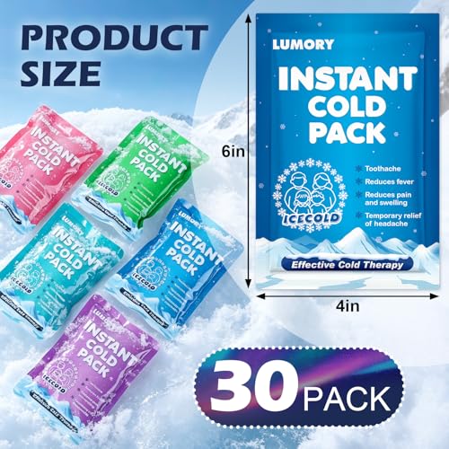 30 Pack Instant Ice Cold Pack 4"×6",5 Colors Disposable Ice Packs - size: 30P
