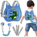 Toddler Harness Leash+ Anti Lost Wrist Link, Accmor Cute Dinosaur Kids Harness with Leash, Foldable Child Leash Baby Walking Wristband Assistant Strap Belt for Parent Boys Outdoor Activity - color: Blue/Tyrannosaurus Rex