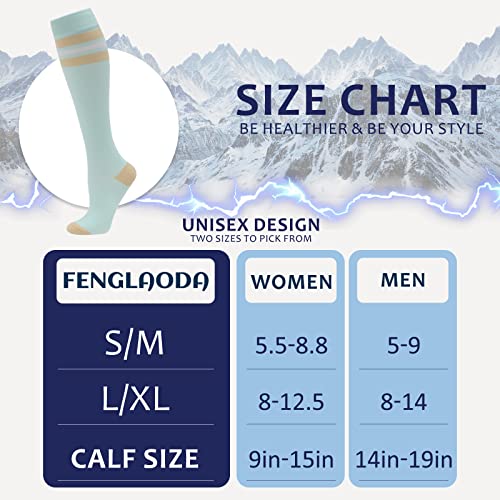 fenglaoda 8 Pairs Compression Socks for Men & Women 20-30 mmHg Knee High Nurse Pregnant Running Medical and Travel Athletic - color: 10-8 Pairs-2, size: Small-Medium