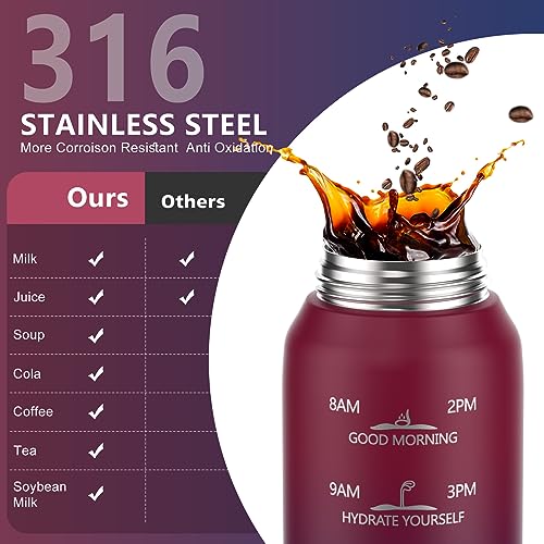 SLUXKE Insulated Water Bottle 24oz, Double Wall Vacuum 18/10 Stainless Steel Bottle with 2Lids, Leak Proof & BPA-Free, 700ml Hydro Water Flask with Handle & Straw Spout Lids RED BLACK - color: RED BLACK, size: 24 Ounces